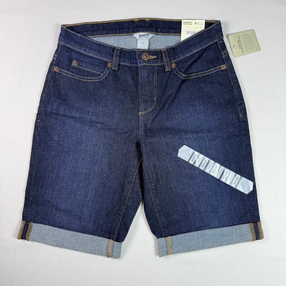 Duluth Trading Co Womens DuluthFlex Daily Denim Bermuda Shorts Dark Wash Size 4